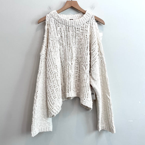 Cold Shoulder Open Knit Chunky Sweater
