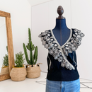 Ruffle Embroidered V-Neck Top-1