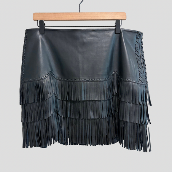 Fringe Faux Leather Skirt