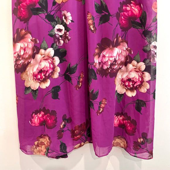Draped Neck Floral Midi Dress