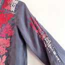 Ombré Floral Embroidered 1/4 Button Top-7