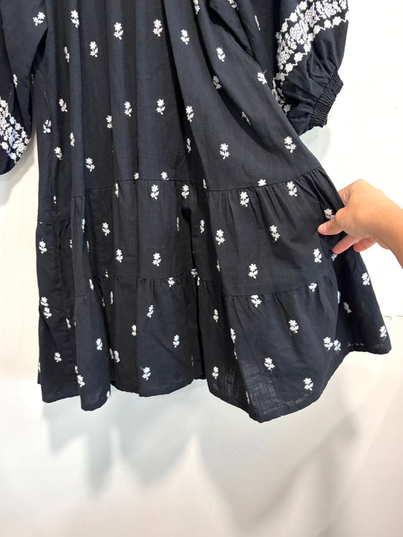 Embroidered Belted Dress