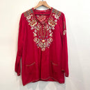 Floral 1/4 Button Embroidered Top-2