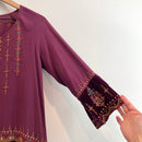 Embroidered Velvet Trim Silk Top-5