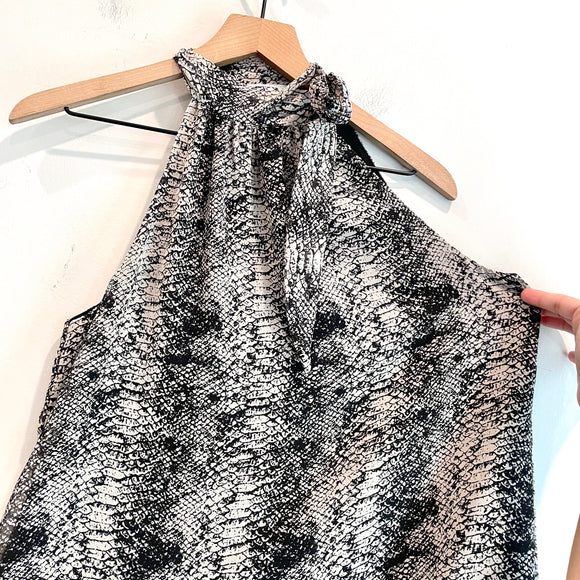 Snakeskin Tie Neck Chiffon Top
