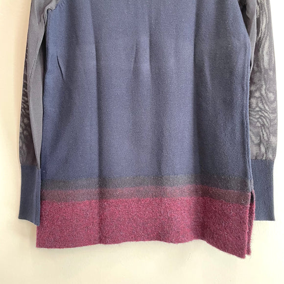 Semi-Sheer Sleeve V-Neck Sweater