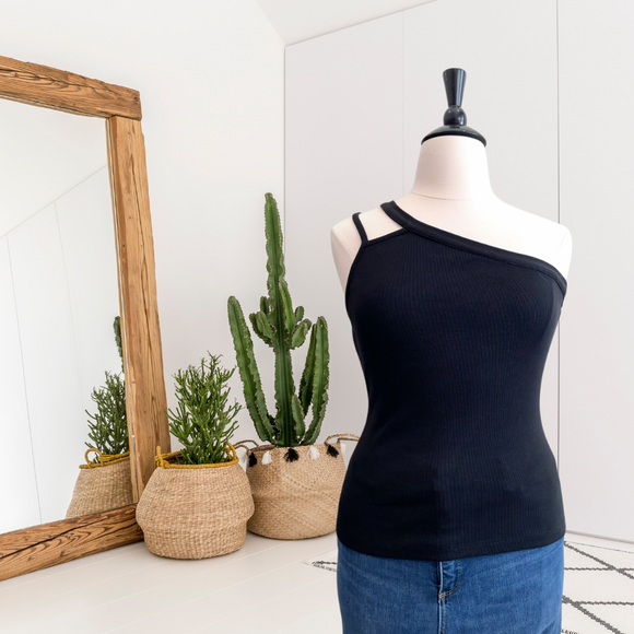 One Shoulder Ribbed Tank Top