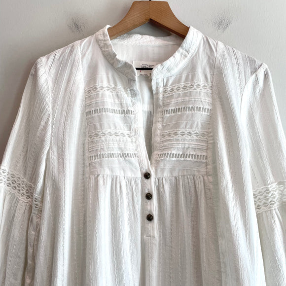 Long Sleeve Eyelet 1/4 Button Tunic Top