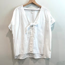 Ruffle Button Down V-Neck Top-2