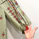 Southwestern Embroidered Tassel Sleeve Top-5