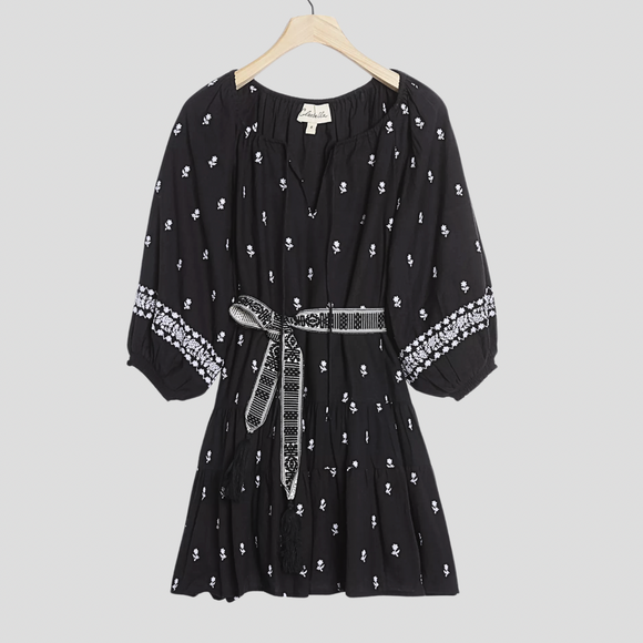 Embroidered Belted Dress