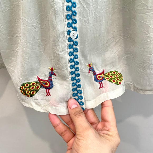 Floral Peacock Embroidered Tunic Top