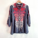 Ombré Floral Embroidered 1/4 Button Top-2
