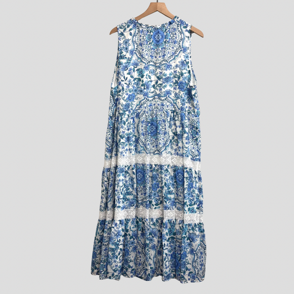 Floral Tiered Linen Midi Dress