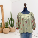 Southwestern Embroidered Tassel Sleeve Top-1