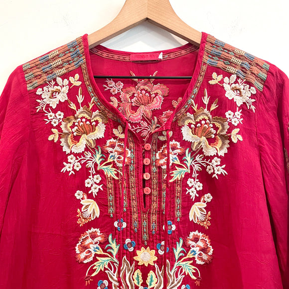 Floral 1/4 Button Embroidered Top
