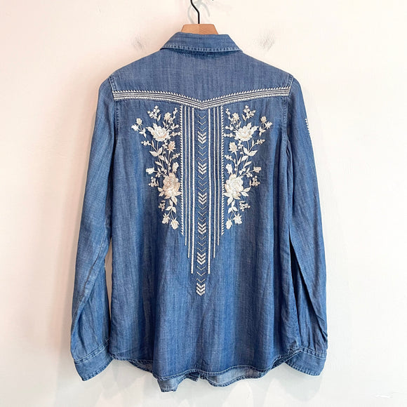 Floral Embroidered Button Down Shirt