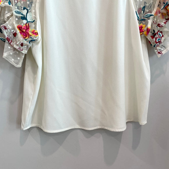 Floral Sheer Embroidered Sleeve Top
