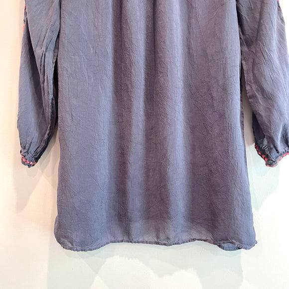 Ombré Floral Embroidered 1/4 Button Top