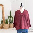 V-Neck Dolman Sleeve Oversized Sweater-2
