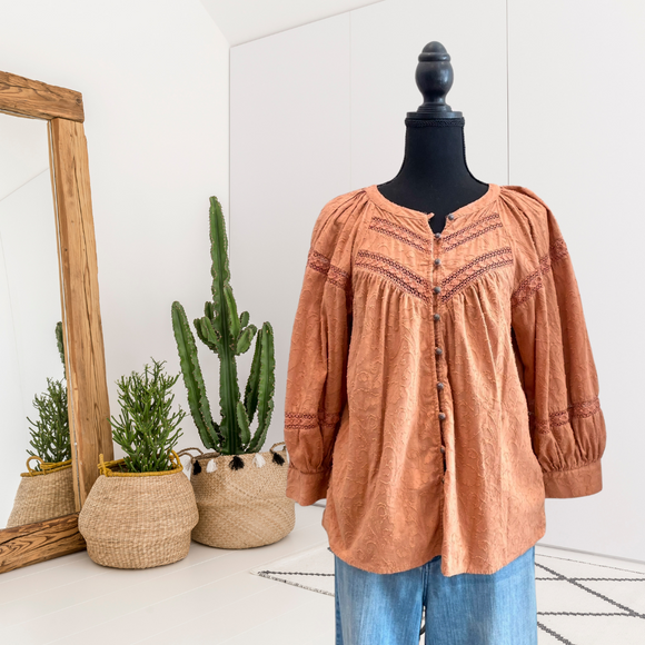 Crochet Inset Button Down Top