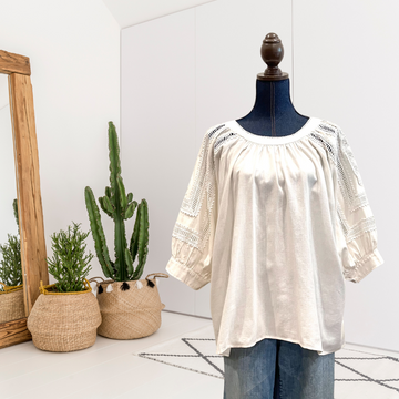 Crochet Eyelet Balloon Sleeve Top