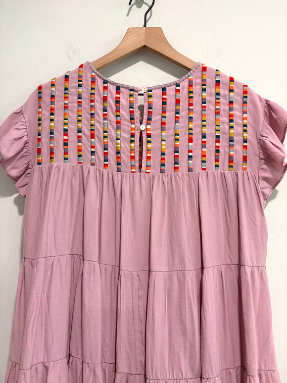 Embroidered Ruffle Shift Dress