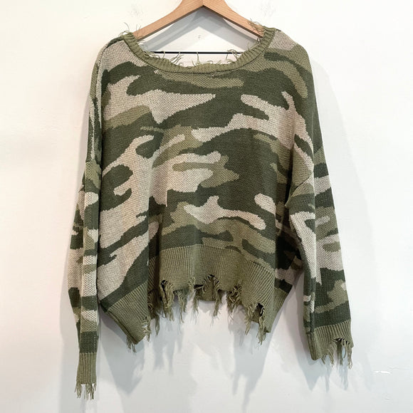 Camo Distressed Sweater
