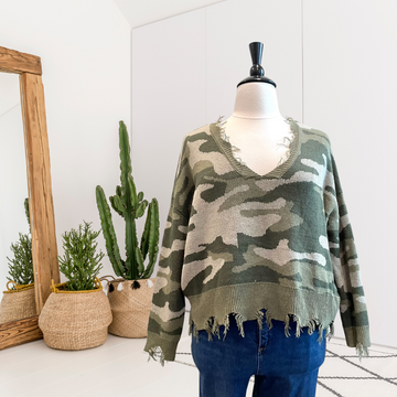 Camo Distressed Sweater