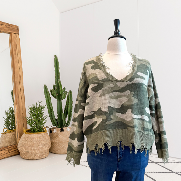 Camo Distressed Sweater