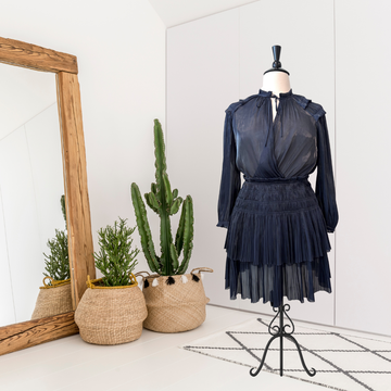 Pleated V-Neck Dress