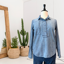 1/2 Button Utility Chambray Top-1