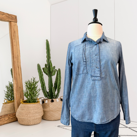 1/2 Button Utility Chambray Top
