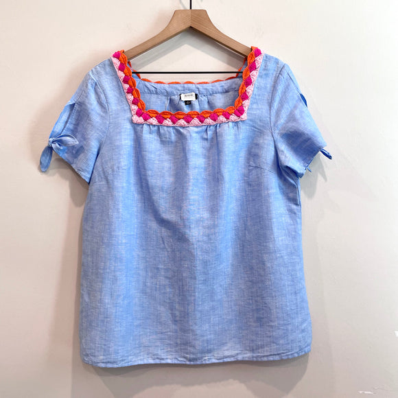 Crochet Trim Linen Blend Top