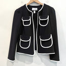 Piped Trim Open Front Blazer Jacket-2