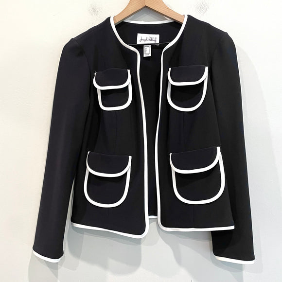 Piped Trim Open Front Blazer Jacket