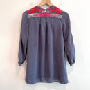 Ombré Floral Embroidered 1/4 Button Top-9
