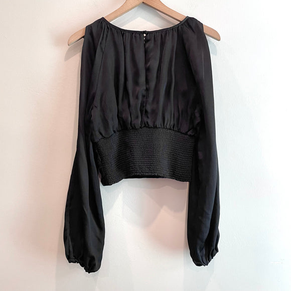 Satin Slit Sleeve V-Neck Top