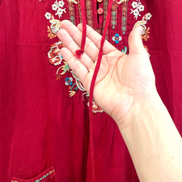 Floral 1/4 Button Embroidered Top
