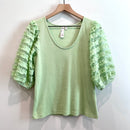 Sheer Ruffle Sleeve Ribbed Top-2