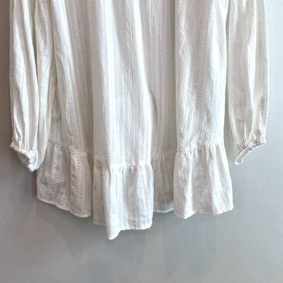 Long Sleeve Eyelet 1/4 Button Tunic Top
