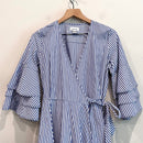 Striped Tiered Bell Sleeve Wrap Dress-3
