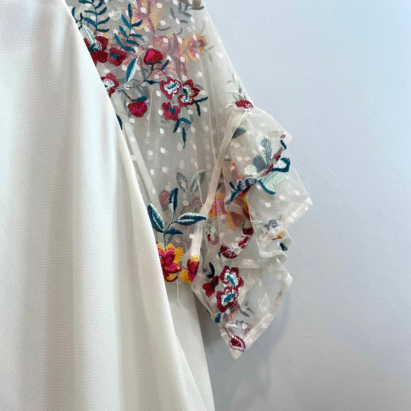 Floral Sheer Embroidered Sleeve Top