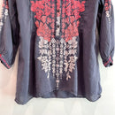 Ombré Floral Embroidered 1/4 Button Top-5