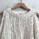 Cold Shoulder Open Knit Chunky Sweater-3