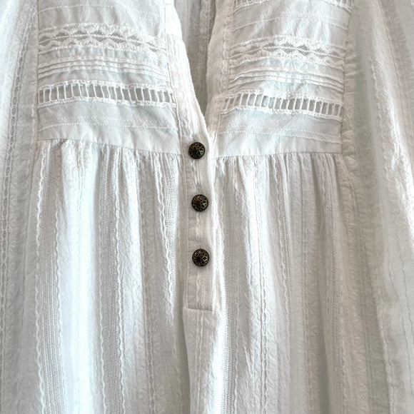 Long Sleeve Eyelet 1/4 Button Tunic Top