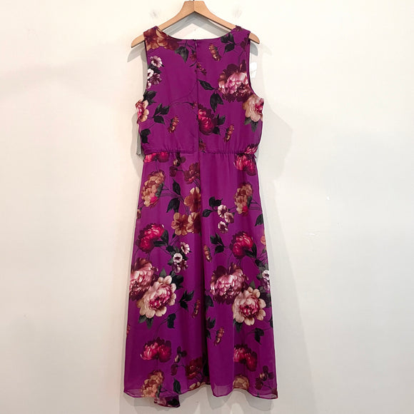 Draped Neck Floral Midi Dress