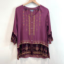 Embroidered Velvet Trim Silk Top-2