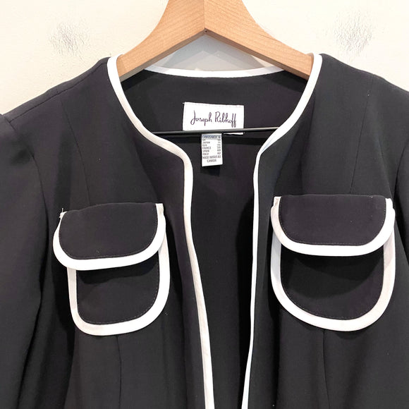 Piped Trim Open Front Blazer Jacket