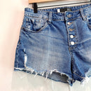Button Fly Distressed Jean Shorts-3